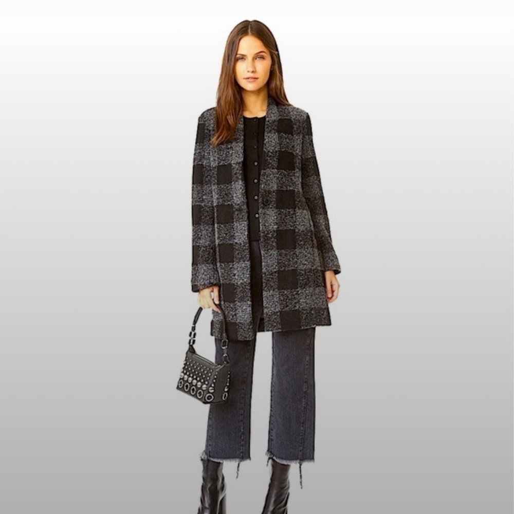 CLUB MONACO Japhia Coat Gray Black Plaid jacket - Picture 2 of 9